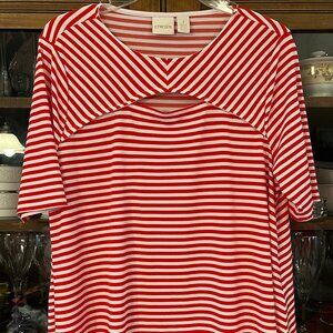 Chicos Red and White Keyhole Top- short sleeve Polyester knit- short sleeve 1